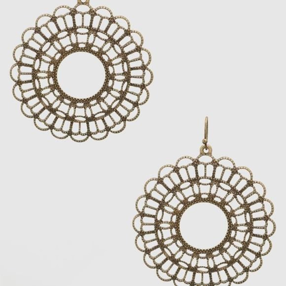 New Boutique Burnished Gold Round Ornate Dangle Drop Hook Earrings - Picture 1 of 1